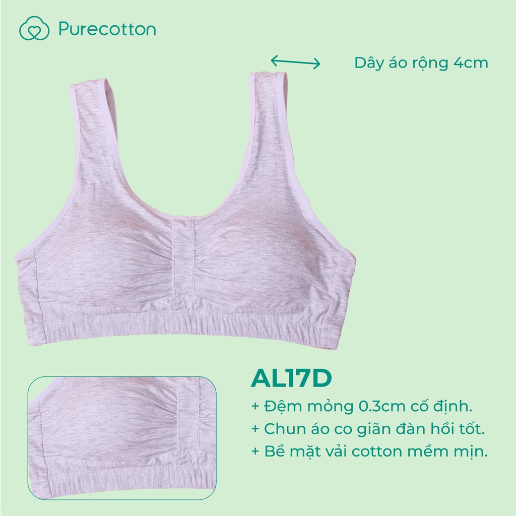 Áo lót học sinh Purecotton BIGSIZE 60-88kg cho bé gái chất cotton cao cấp dáng áo chui đầu có đệm mỏng PC011