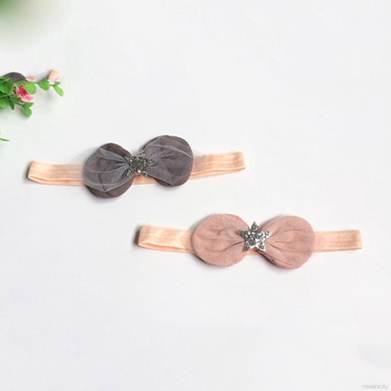 Băng đô cài tóc thắt nơ phối ngôi sao đính sequin dễ thương cho bé gái
