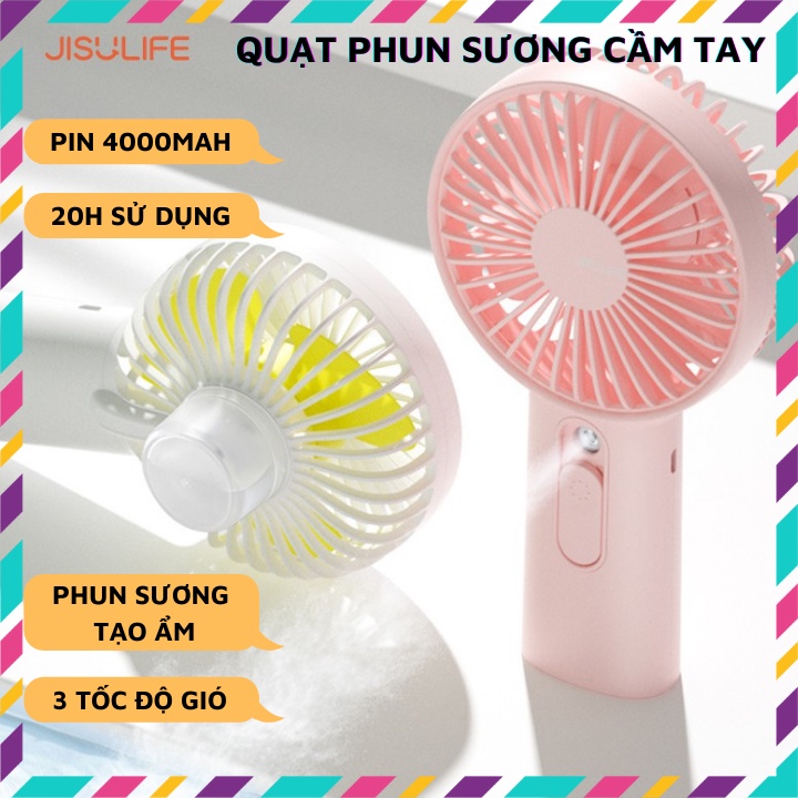 Quạt mini phun sương cầm tay tạo ẩm 2 trong 1 Jisulife, pin 4000mAh, sử dụng tới 20h
