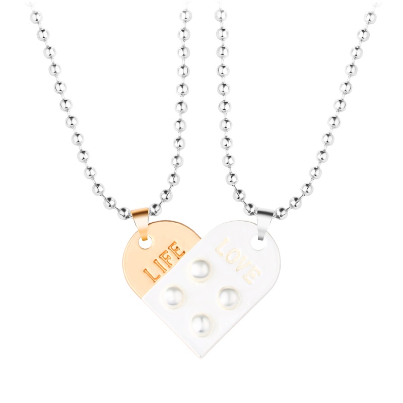 Set 2 Vòng cổ Mặt Ghép Hình Trái Tim Cho Cặp Đôi