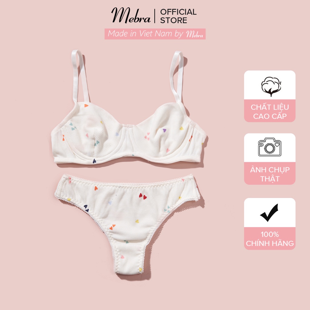 [ LIMITED ] Set đồ lót cotton có gọng không đệm màu vàng kem họa tiết trái tim nhiều màu đáng yêu Mebra S004 | BigBuy360 - bigbuy360.vn