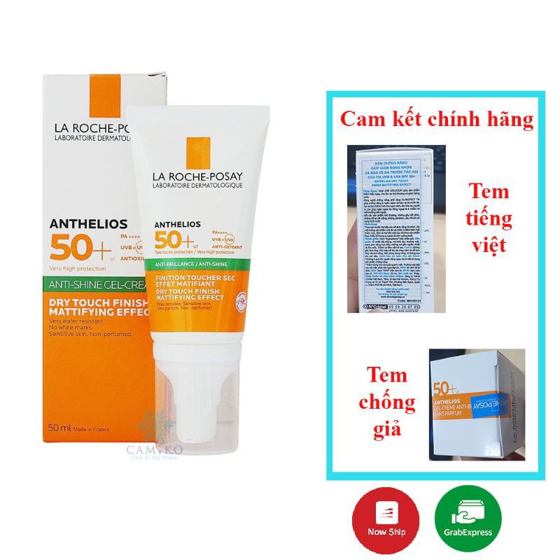 Kem chống nắng giúp kiểm soát bóng nhờn &amp; bảo vệ da trước tia UVB UVA SPF 50+ La Roche-Posay Anthelios XL Dry Touch 50ml