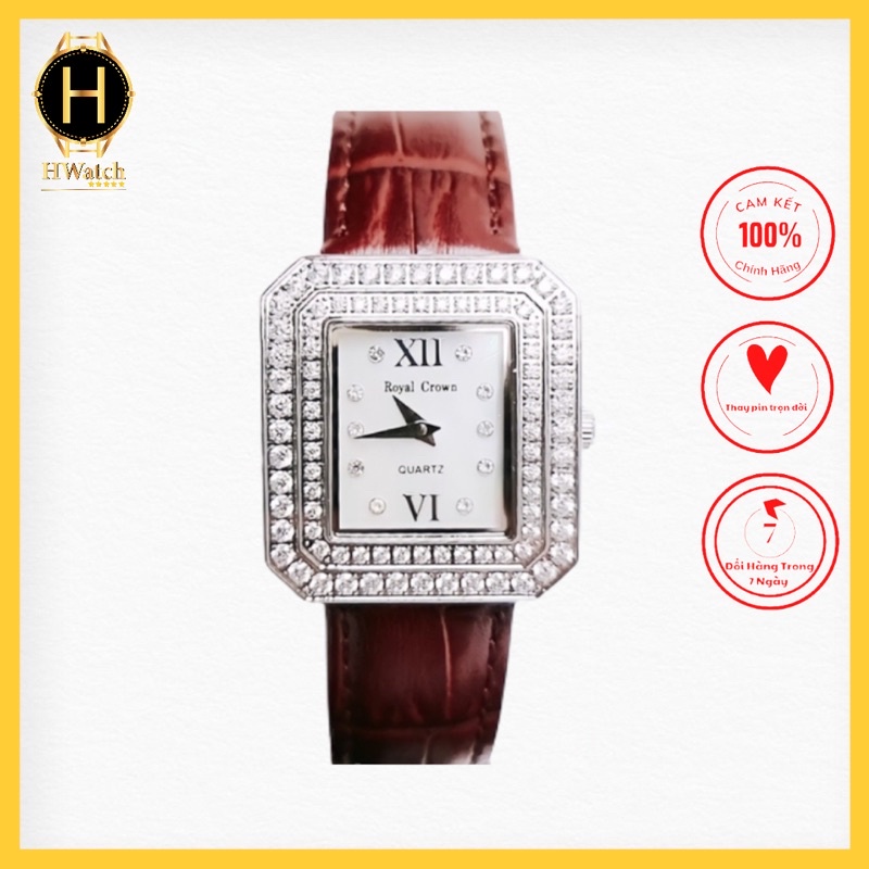 Đồng Hồ Nữ Royal Crown 3619M Máy Pin Dây Da Đỏ Đô Chính Hãng
