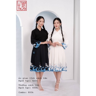 Combo Áo Giao lĩnh cách tân và Thường Bạch hạc dáng dài