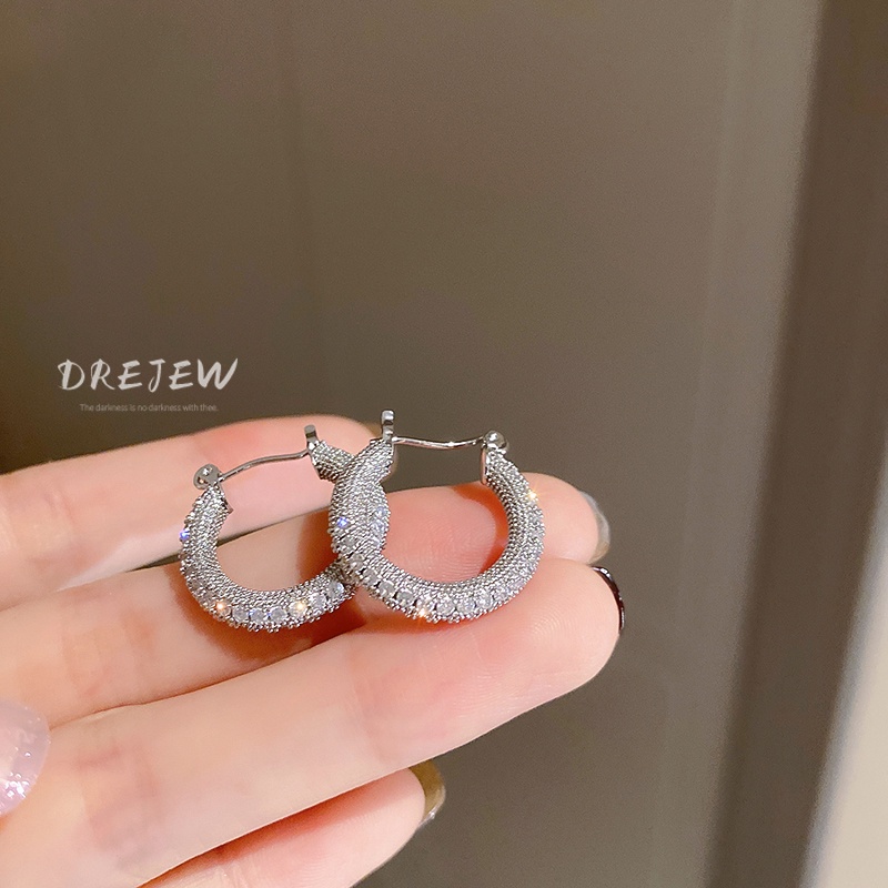 DREJEW Bông Tai Hình Tròn Đính Đá Zircon Phong Cách Âu Mỹ Sang Trọng Đơn Giản Dễ Phối Đồ Thời Trang Cho Nữ 1