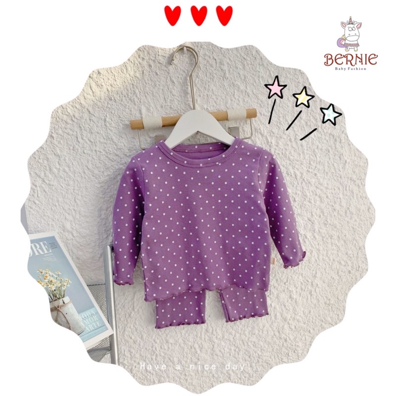 Bộ bé gái Bernie hoạ tiết chấm bi chất cotton cho bé từ 8-22kg-22B216