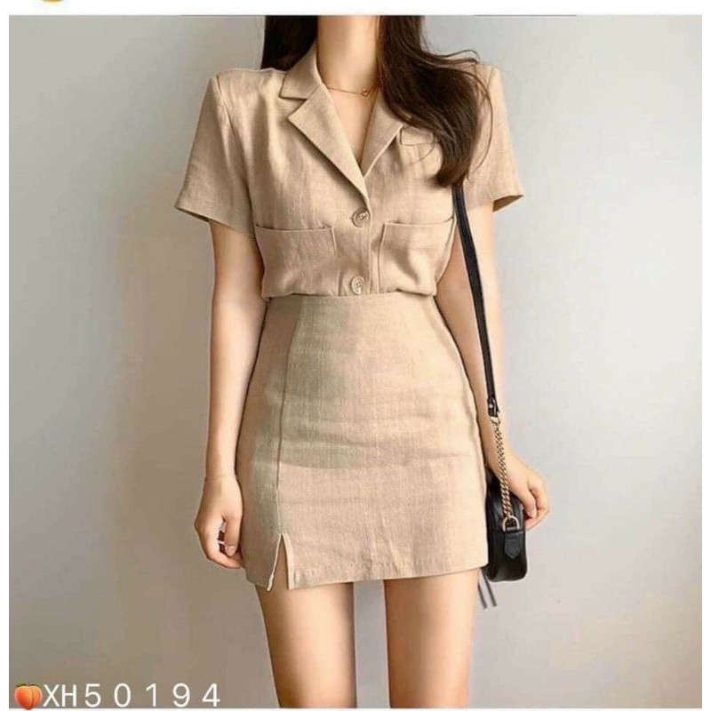 [Mã WASTCOOL giảm 15% tối đa 50K đơn 99K] Sét bộ váy chữ A áo cổ vest vải đũi cao cấp | WebRaoVat - webraovat.net.vn