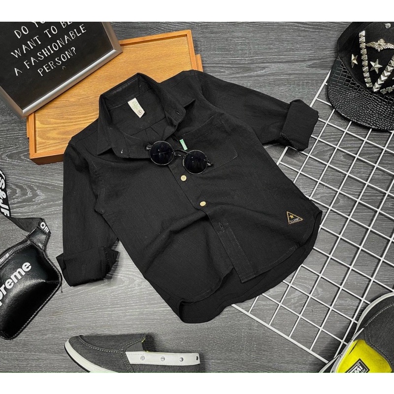 27-47kg ÁO SƠ MI ĐEN DÀI TAY VÀ SƠMI HỒNG KÈM VÀ VẠT CHO BÉ TRAI SANG TRỌNG LỊCH LÃM