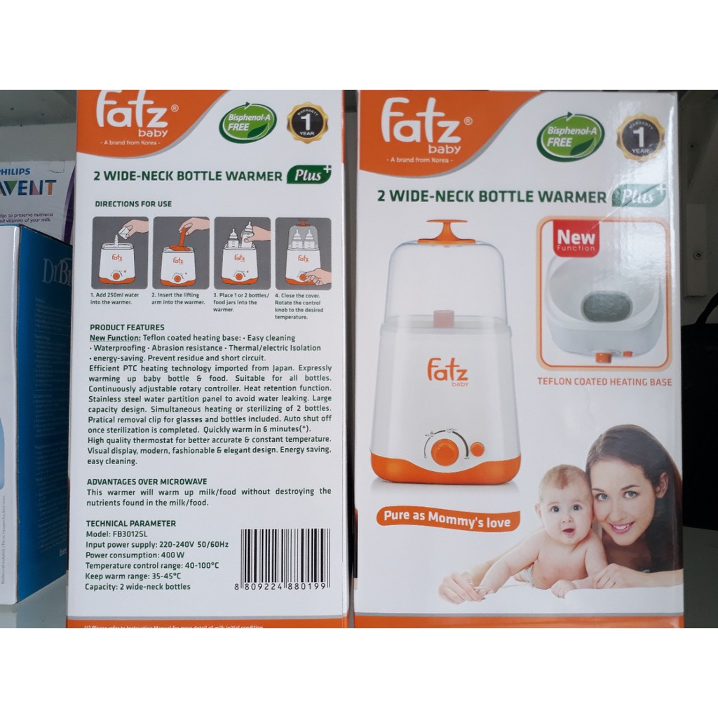 Máy hâm sữa đa năng 2 bình cổ rộng Fatzbaby FB3012SL