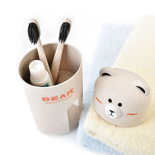 Cốc du lịch đựng bàn chải và kem đánh răng hình gấu nhựa gạo (tặng sẵn 2 bàn chải than tre) B3
