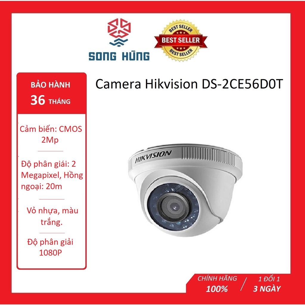 Camera Hikvision DS-2CE56D0T-IRP- Dome HDTVI 2.0MP, HN 20m