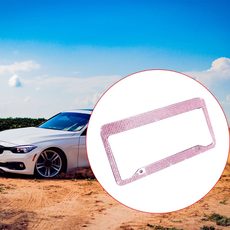 Khung Biển Số Xe 2 Lỗ Đính Đá Màu Hồng Sang Trọng