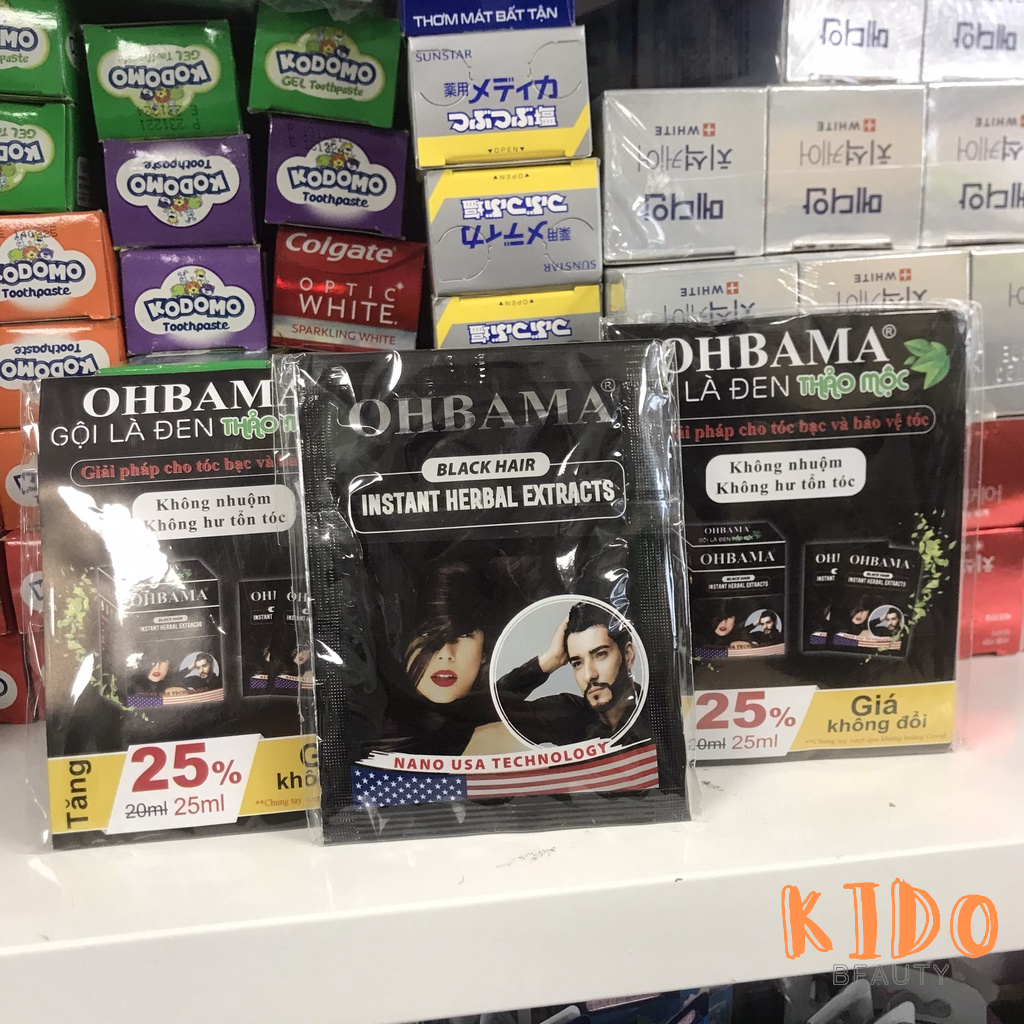 Dầu Gội Phủ Bạc OHBAMA Black | Brown Hair Instant 20ml Gội Là Đen / Nâu Thảo Mộc