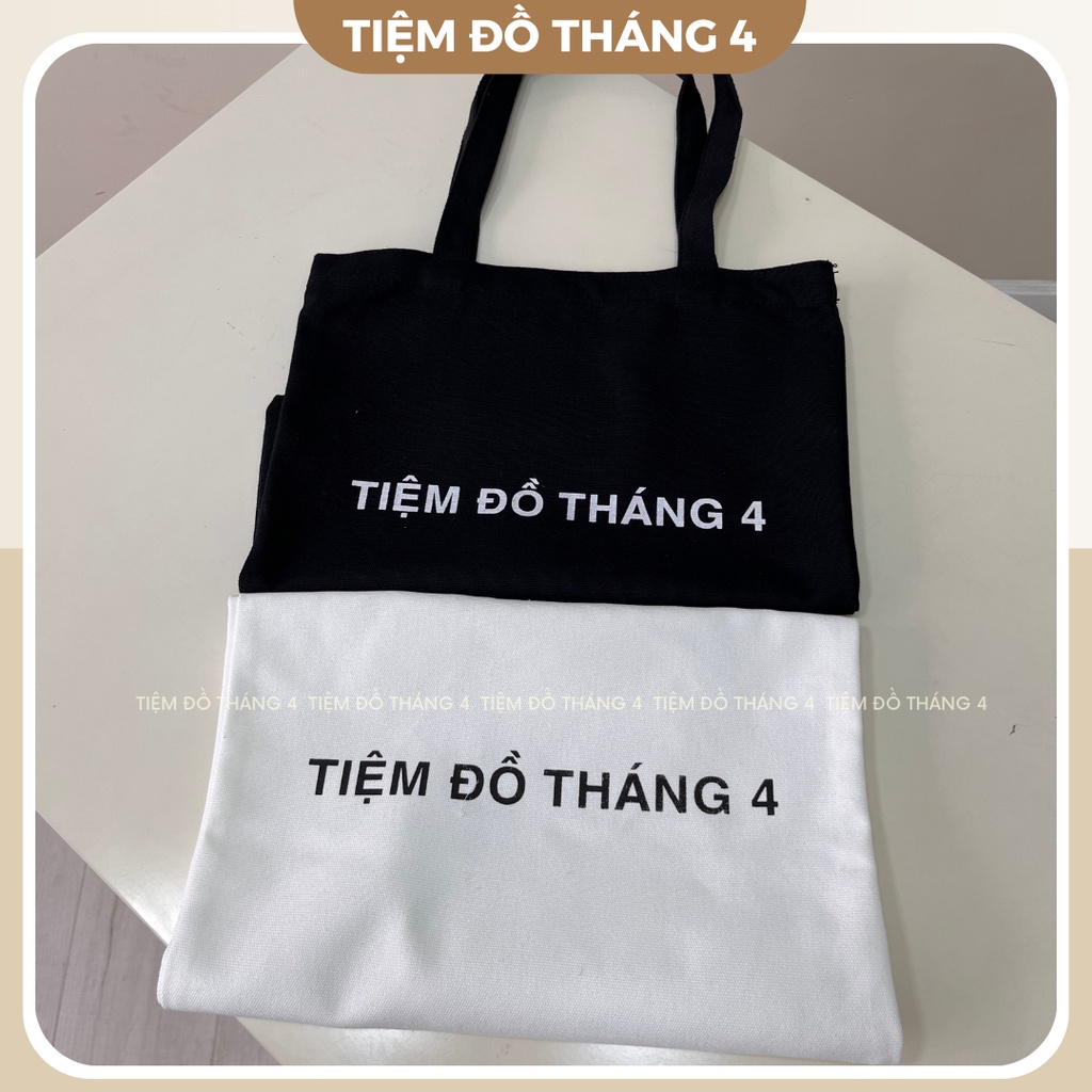 Túi Tote Canvas TIỆM ĐỒ THÁNG 4 Túi Đeo Vai Thời Trang Phong Cách Hàn Quốc Màu Đen/Trắng TÚI TOTE F250121