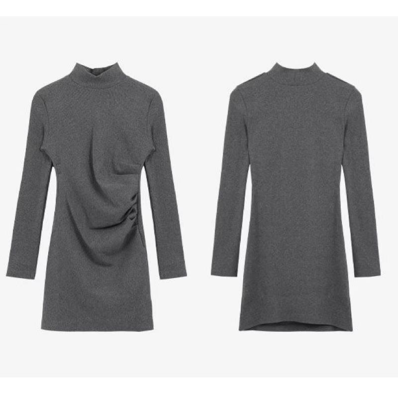 Đầm dệt kim Perty cổ cao dáng ôm thời trang mùa thu phong cách Hàn Quốc cho nữ