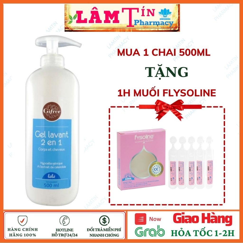 ✅  ( Tặng Khẩu Trang G95 Chất Chính Hãng ) Sữa tắm gội 2 trong 1 Gifrer cho bé làm sạch da, kháng khuẩn. chai 500ml