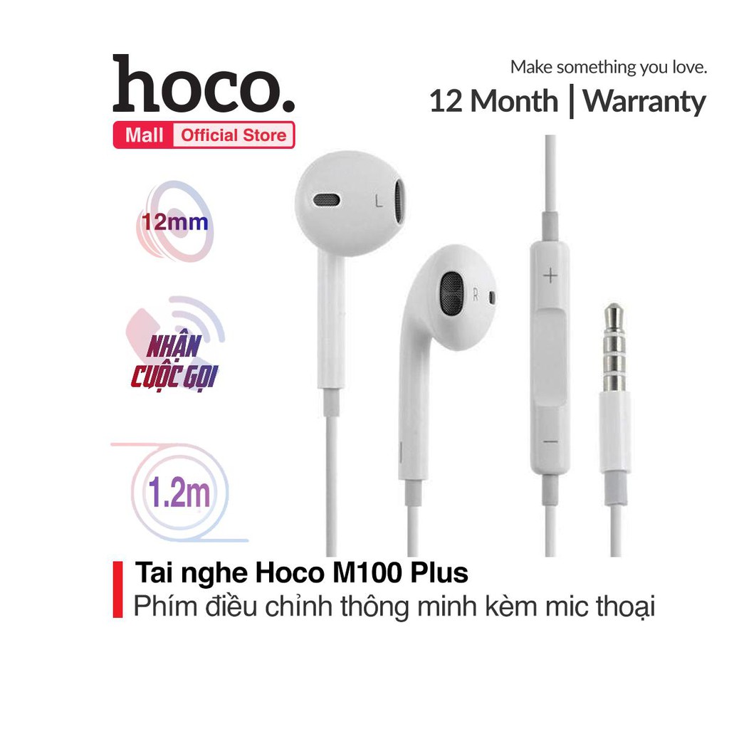 Tai nghe nhét tai Hoco M100 plus âm thanh Super Bass sử dụng Jack 3.5mm cho iPhone ( đen/trắng/hồng )