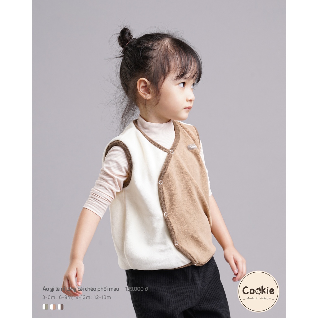 Cookie - Áo gile nỉ lông cài lệch phối màu cho bé trai, bé gái từ 3 tháng đến 18 tháng