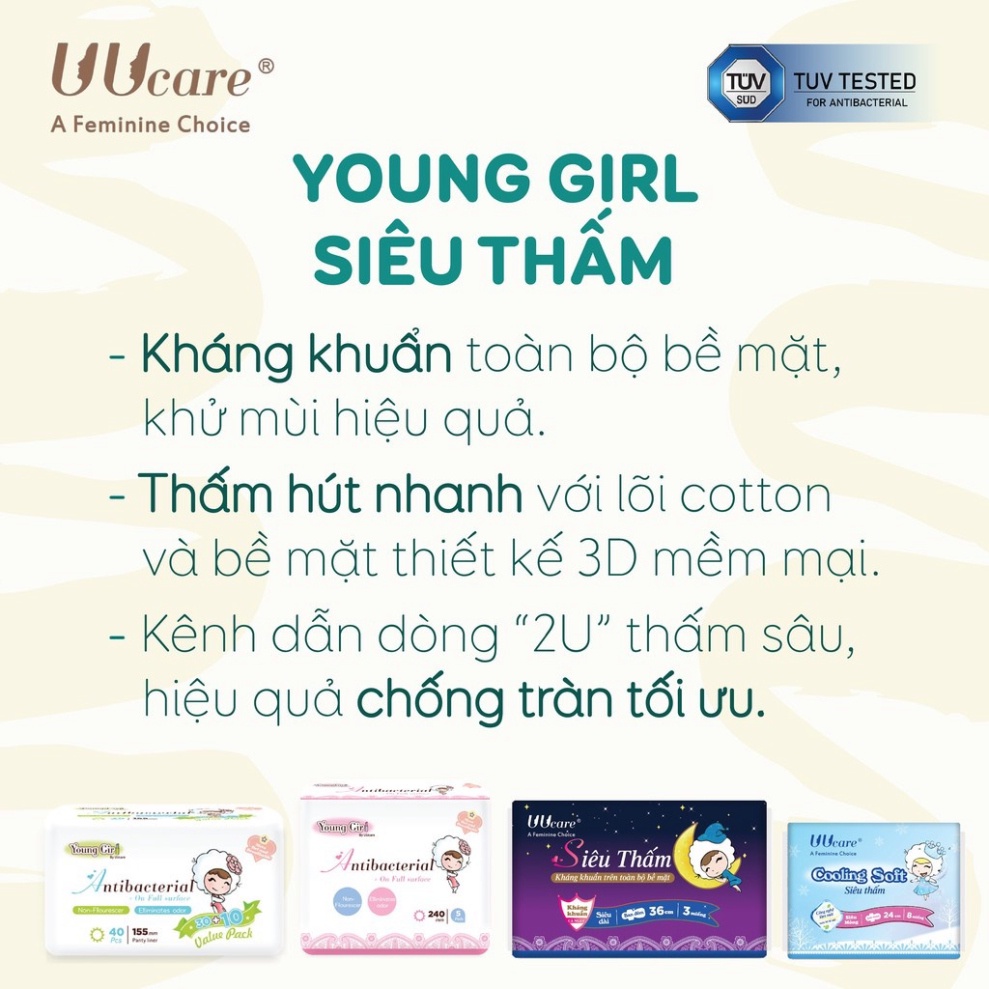 Băng vệ sinh ban ngày SIÊU THẤM  24cm 8 miếng/gói UUcare Singapore Young Girl UC012