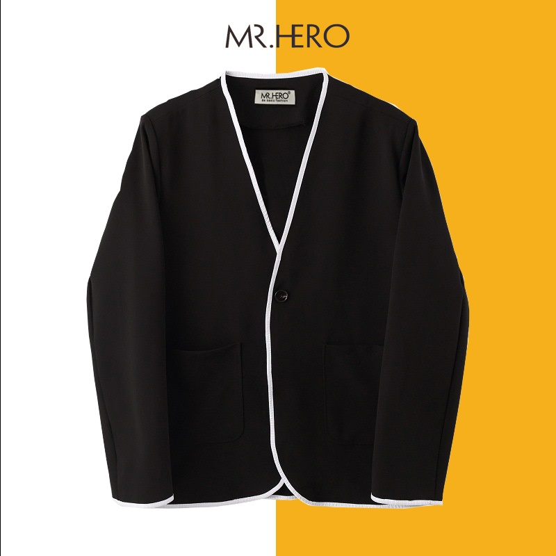 Áo Blazer Nam Dài Tay Form Dáng Rộng Phối Viến Trắng Không Cổ  MrHero Thời Trang Phong Cách Hàn Quốc BZ13 M.RO