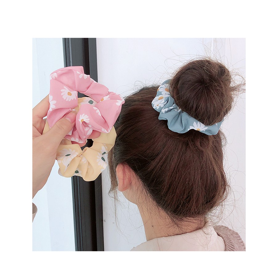 Buộc Tóc SCRUNCHIES Hoa Cúc, Dây Buộc Vải Voan Hàn Quốc Xinh Xắn, Buộc Tóc Vải Nhiều Mẩu