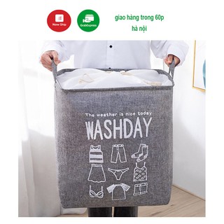 Giỏ Đựng Quần Áo Bằng Vải Túi Đựng Chăn Màn Đa Năng Washday Gấp Gọn vintage Tiện Lợi Kích thước 55cmx44cmx33cm