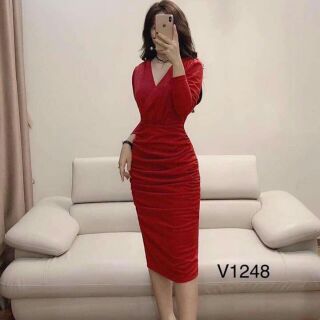 Váy body đỏ cổ V