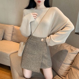 (SẴN) Chân váy dạ vạt lệch 1 cúc