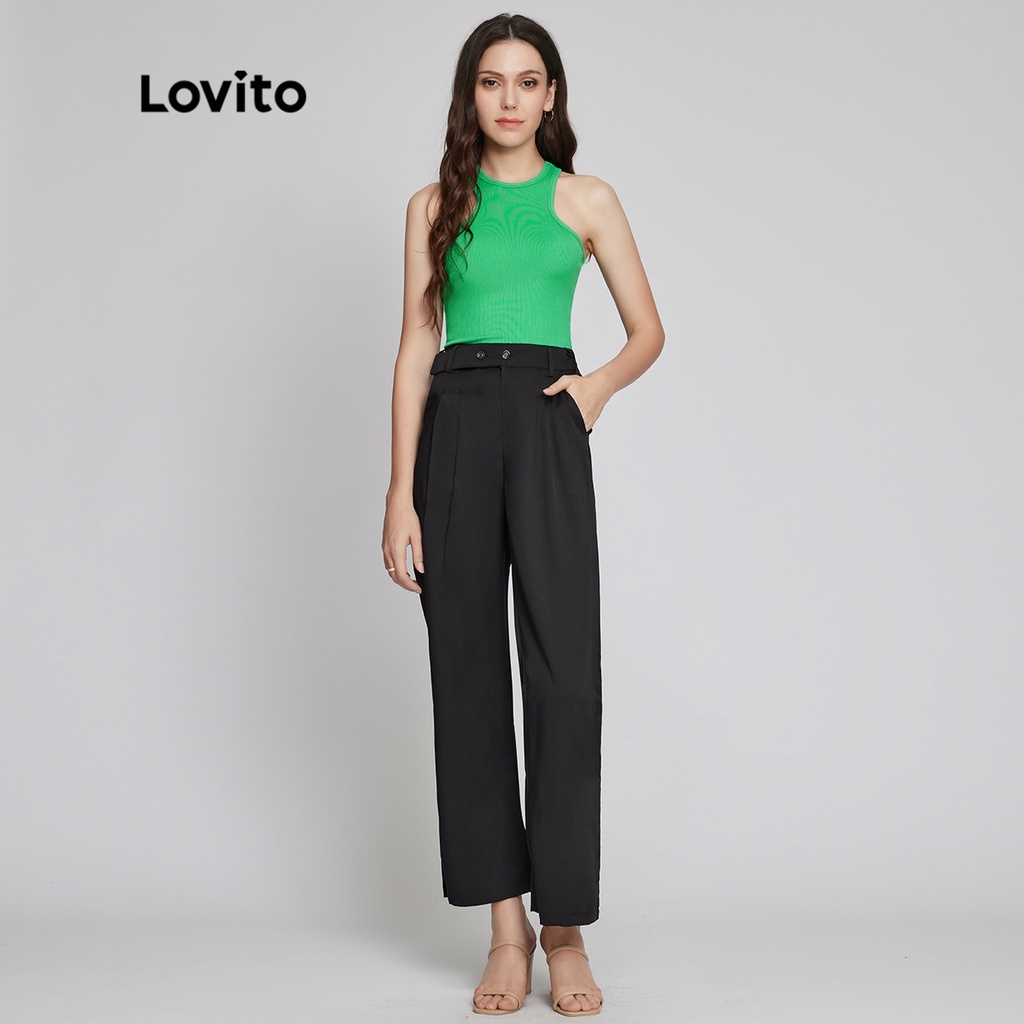 Áo Lovito dệt kim màu trơn cổ cao phong cách thường ngày L26LD014 (màu xanh lá)