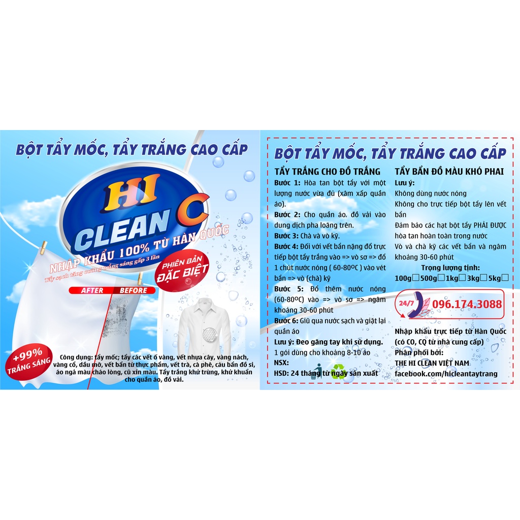 [Combo] Chất tẩy trắng quần áo MÀU + TRẮNG - Hi Clean - Nhập khẩu Hàn Quốc chính hãng làm sạch mọi vết bẩn cứng đầu