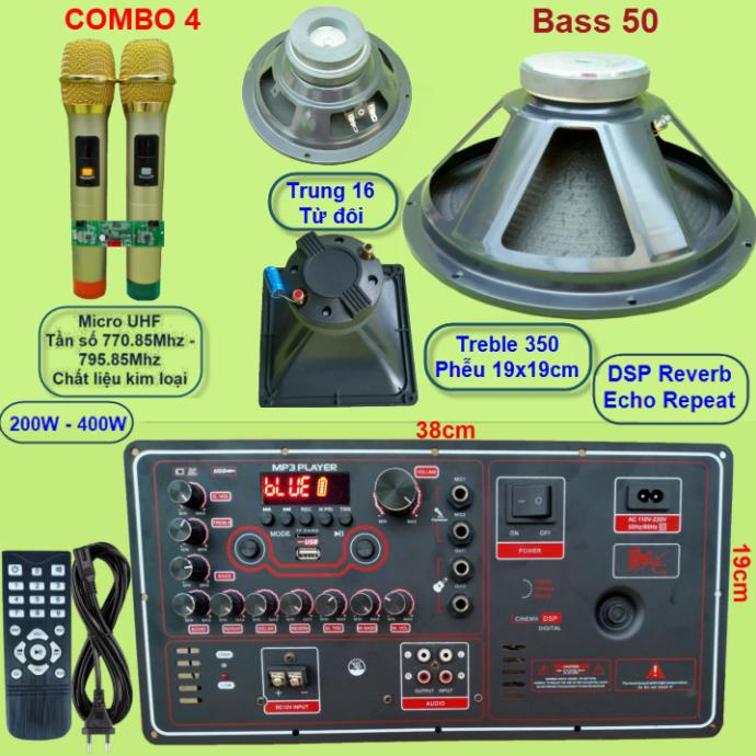 Mạch loa kéo 5 tấc đơn 3 đường tiếng Reverb DSP chạy FET công suất 200W 8 ôm – 400W 4 ôm - VR Ngang