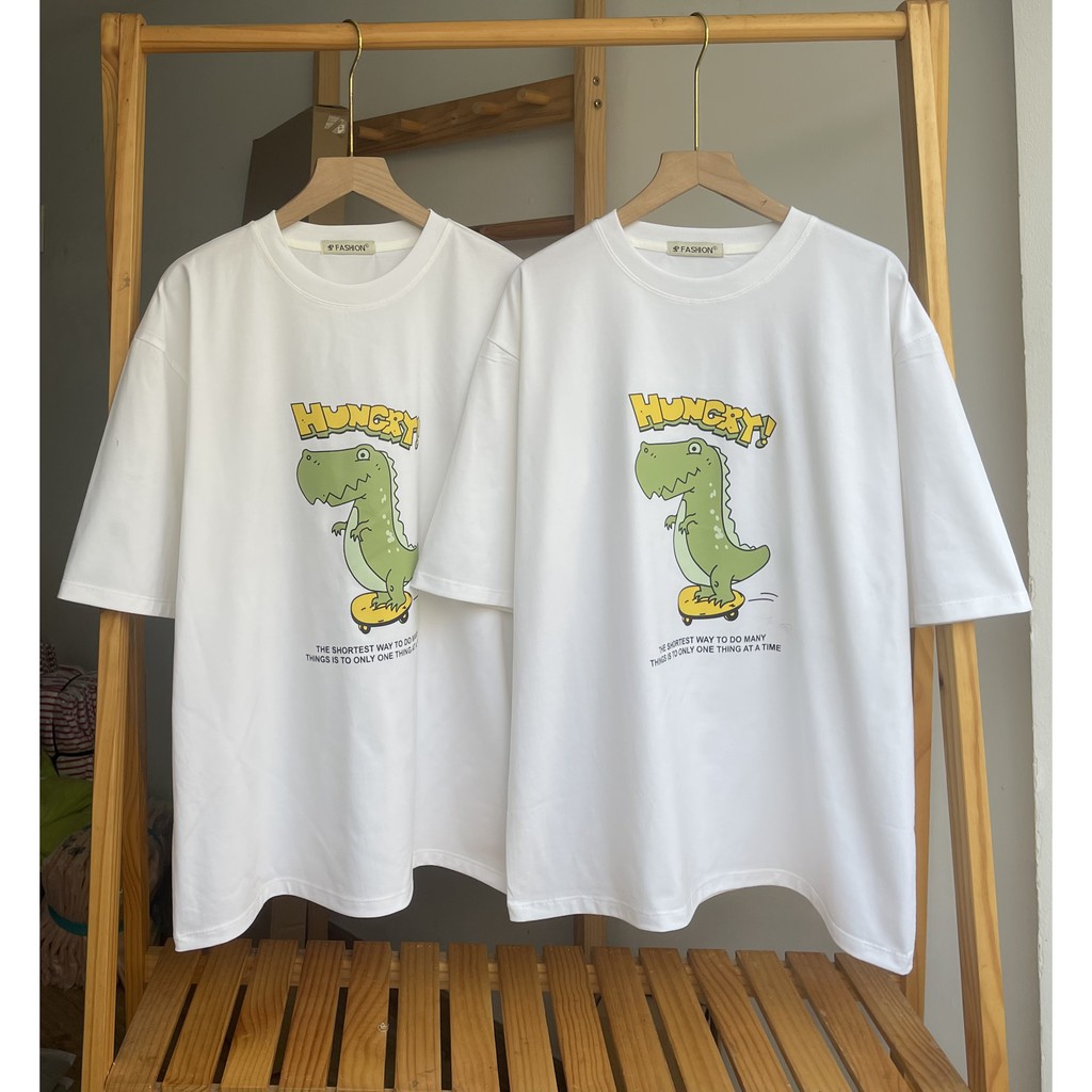 Áo thun tay lỡ form rộng ESTINI áo thun Unisex nữ nam chất cotton vải dày Khủng Long HUNGRY