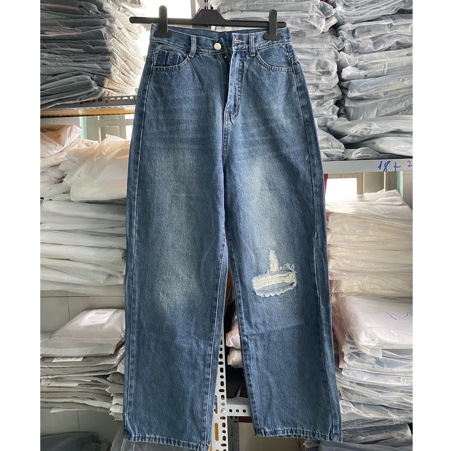 Quần jean ống suông rách phong cách Retro