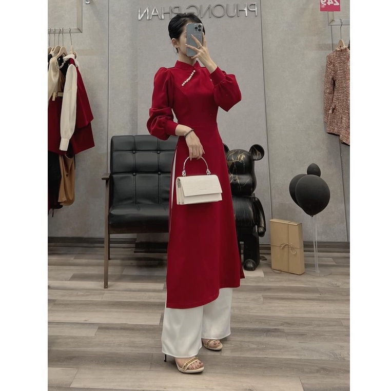 Áo Dài Thiết Kế, Áo Dài Cách Tân, Áo Dài Phương Phan, Tay Bồng, Đính Hạt + Quà Tặng
