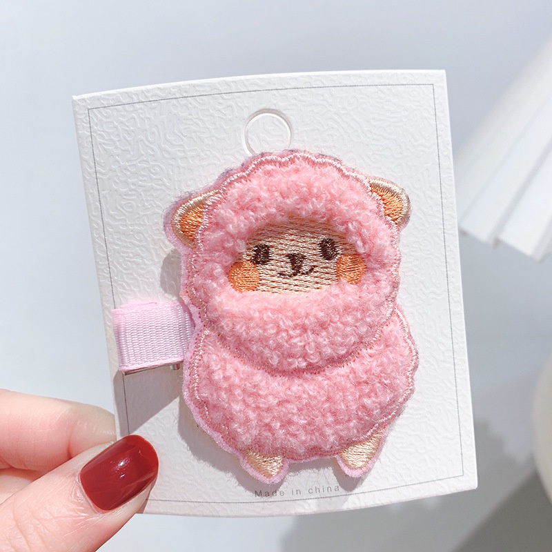 Kẹp Tóc Lông Cừu Thêu Họa Tiết Hoạt Hình Dễ Thương Cho Bé Gái