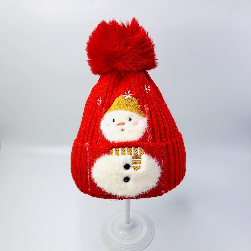 Mũ beanie, mũ len cho bé hình người tuyết dày dặn đính quả bông dễ thương phù hợp cho cả bé trai và bé gái