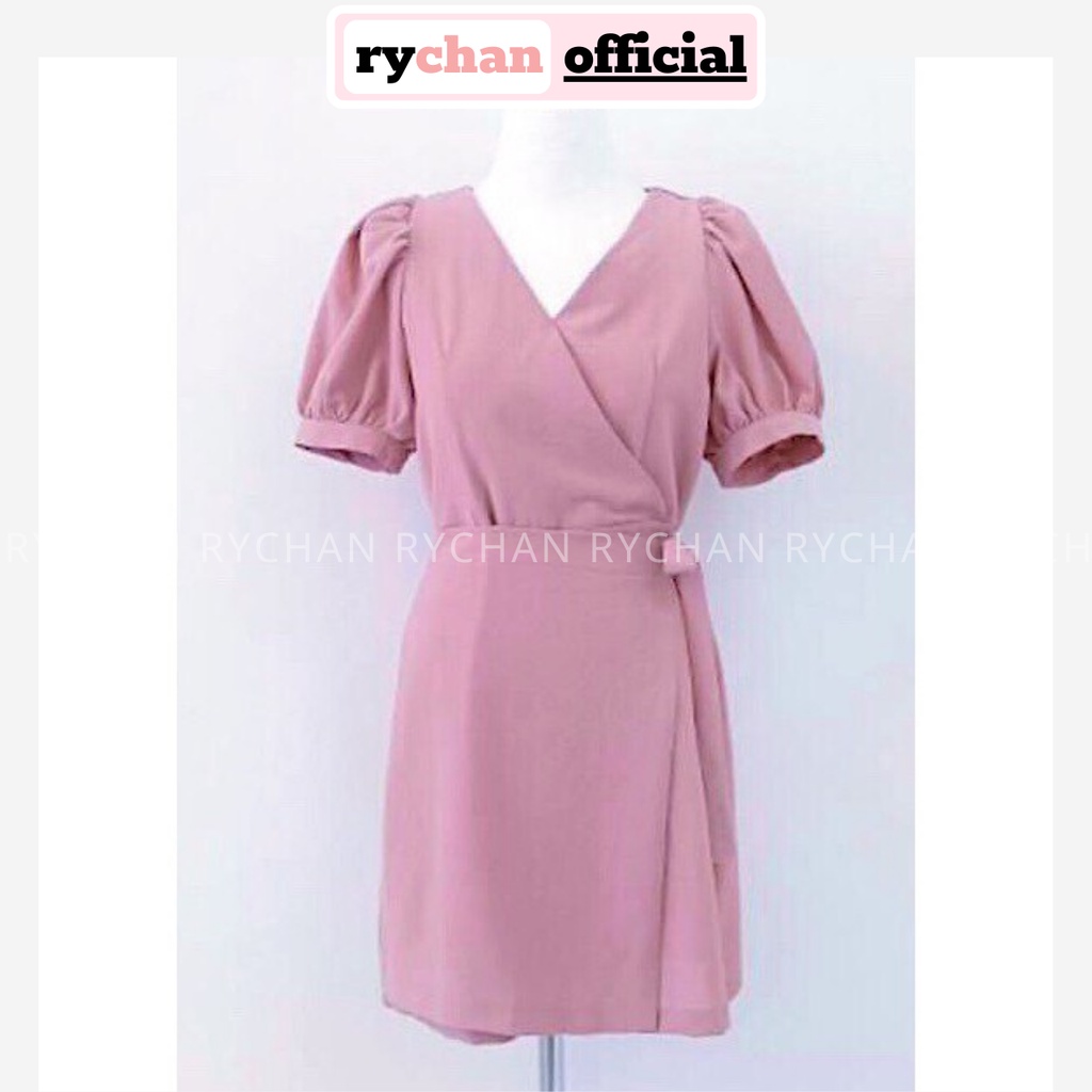 DX266 - Đầm Xòe Hồng Đắp Chéo Cột Eo