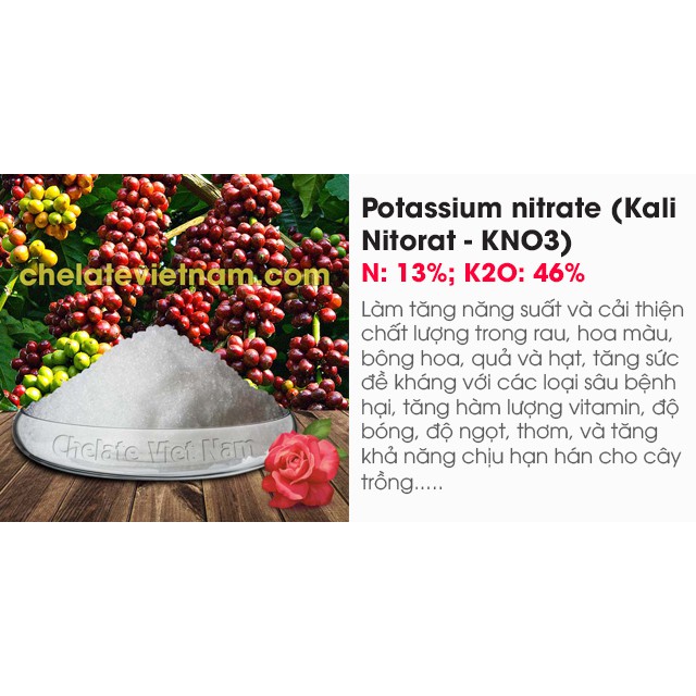 Phân bón Potassium nitrate (Kali Nitorat - KNO3) N: 13%; K2O: 46% gói 1 kg