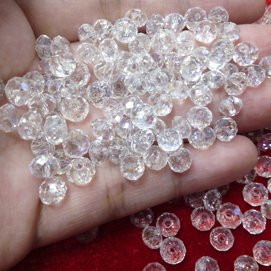 Hạt đá pha lê tròn bẹt size 6mm màu trắng ánh 7 màu dùng làm lắc tay xỏ vòng