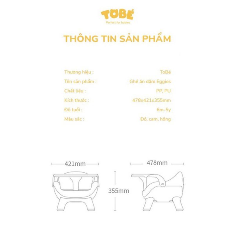 Ghế ăn dặm TOBÉ EGGIES cho bé mô phỏng hình quả trứng không góc nhọn ấn toàn cho bé