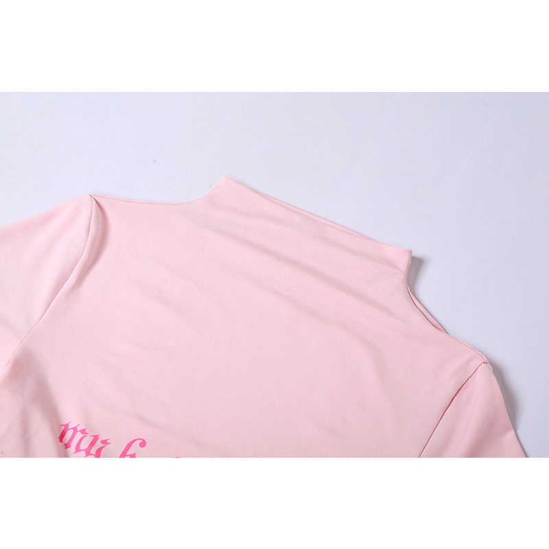 Đầm Tay Ngắn Cổ Cao Xẻ Tà In Chữ Thời Trang Cá Tính Cho Nữ