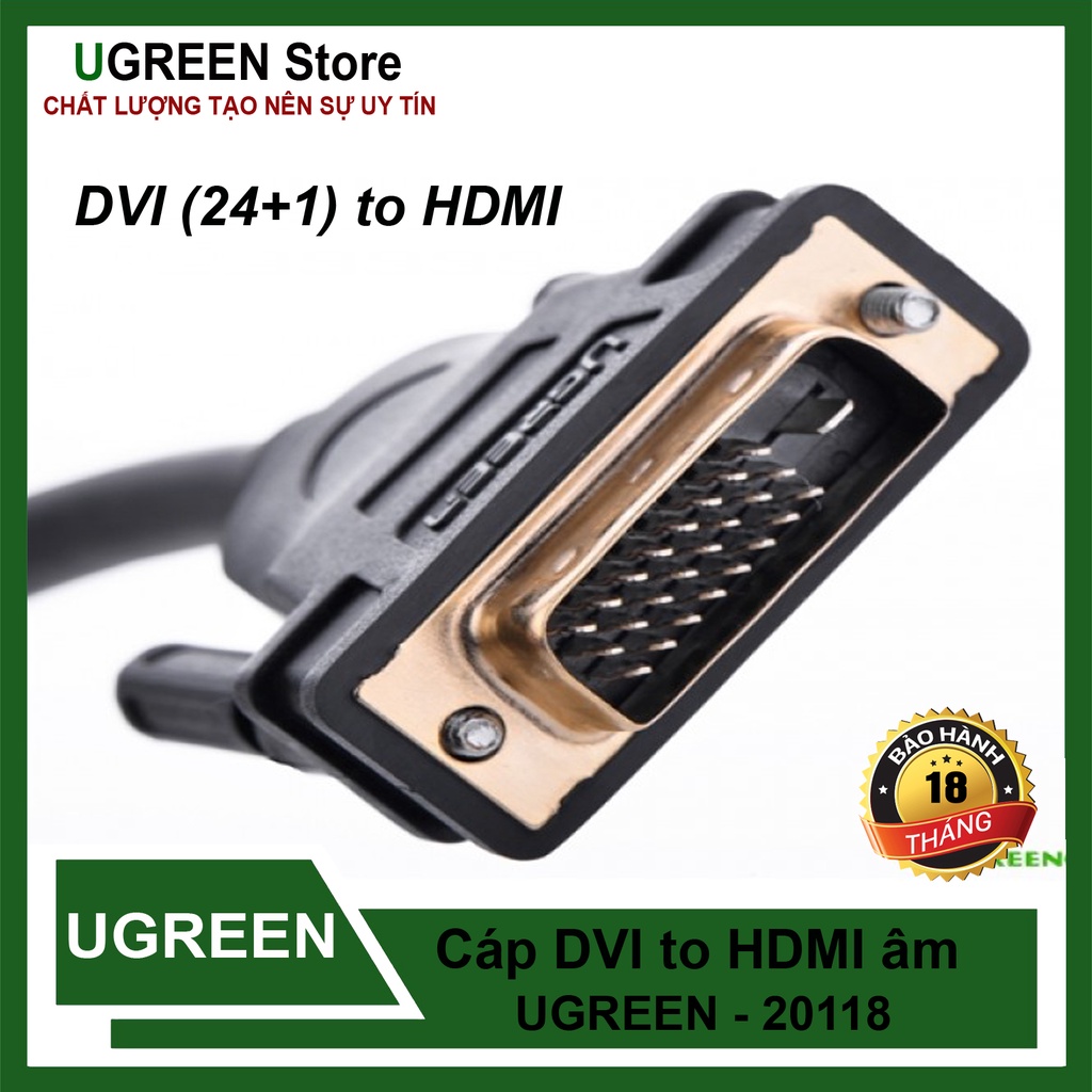 Cáp DVI 24 + 1 Ra HDMI Đầu Cái Ugreen 20118 Cao Cấp