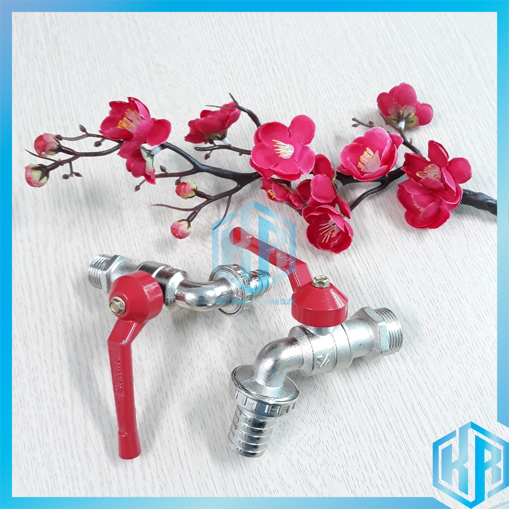 Vòi hồ, vòi nước máy giặt bằng hợp kim không gỉ với cần gạt màu đỏ [Đủ size Phi 21 (1/2); Phi 27 (3/4)]