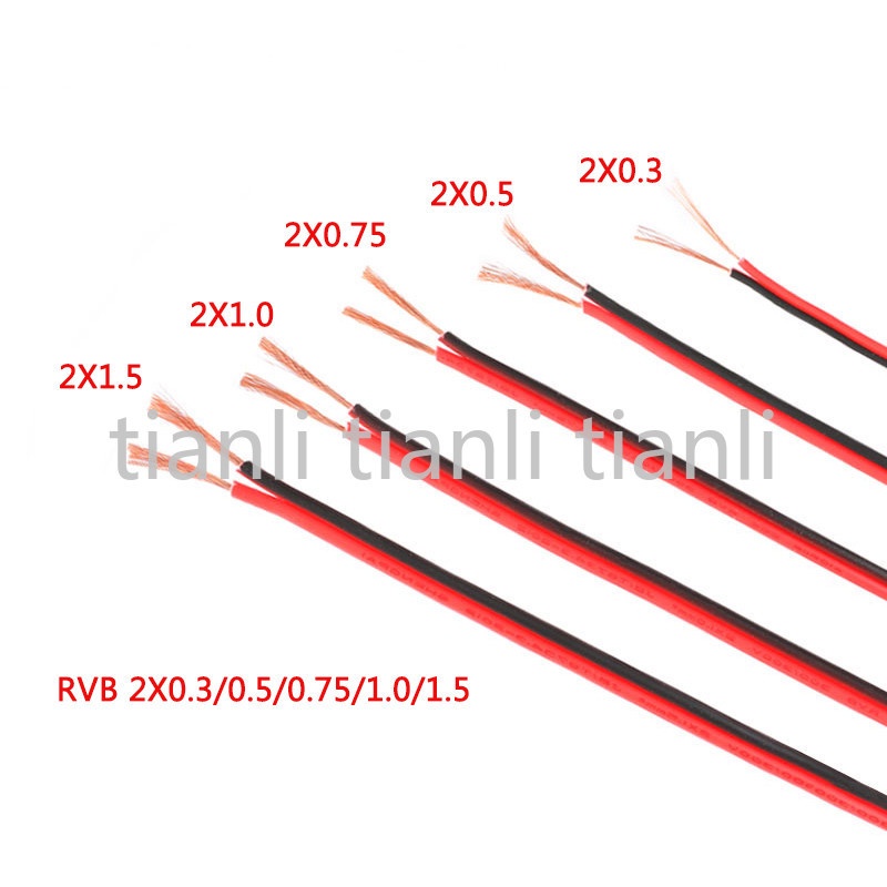 Dây Cáp PVC Lõi Đồng Dẫn Điện 2Pin Dài 5M Cách Điện Màu Đen/Đỏ Chuyên Dụng Cho Loa RVB