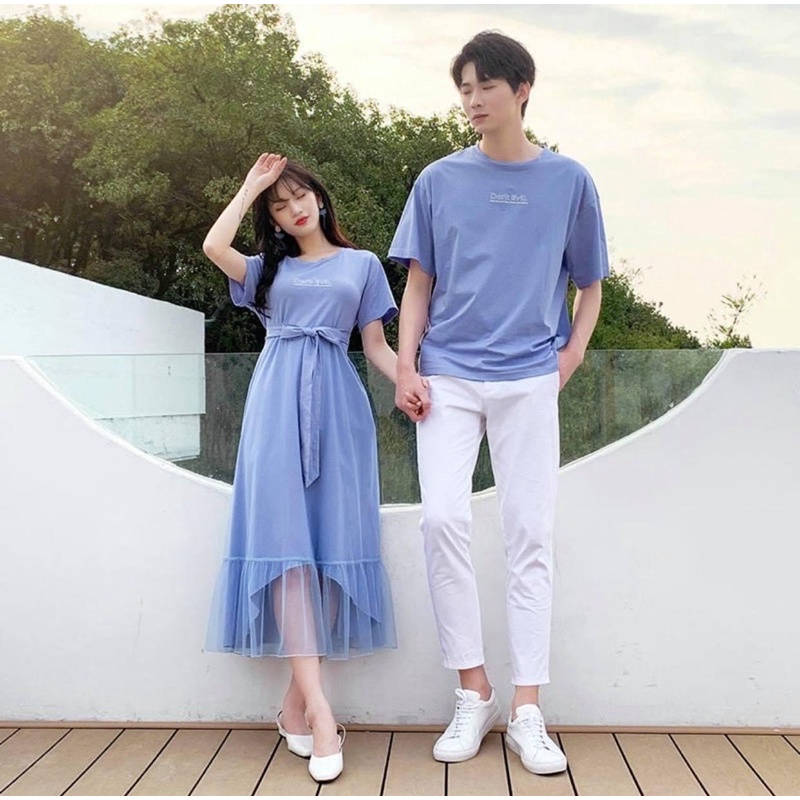 (ảnh thật) Áo váy thun đôi xanh biển phối ren chân váy siêu xinh CÓ ẢNH THẬT - Forever Couple Store