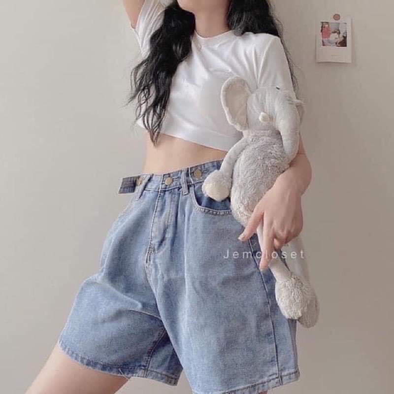 Quần Short Jeans Ngố Bò Nút Hông Ulzzang 058 | BigBuy360 - bigbuy360.vn
