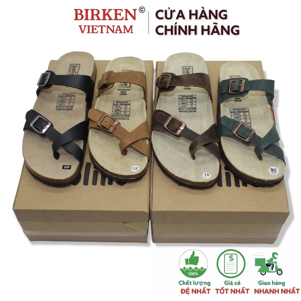 Dép birken vietnam da bò Unisex xuất khẩu châu âu Mã D06