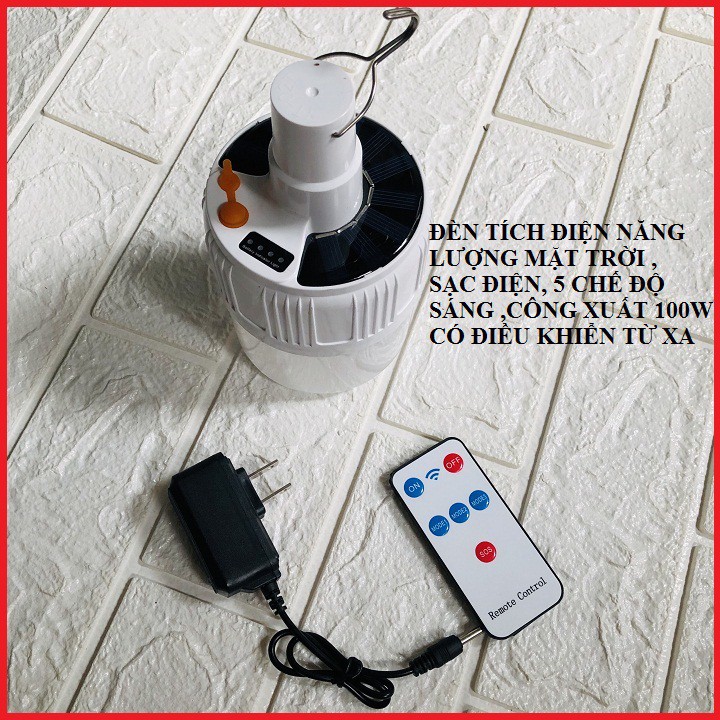 Bóng đèn tích điện năng lượng mặt trời có sạc điện có điều khiển từ xa và 5 chế độ sáng