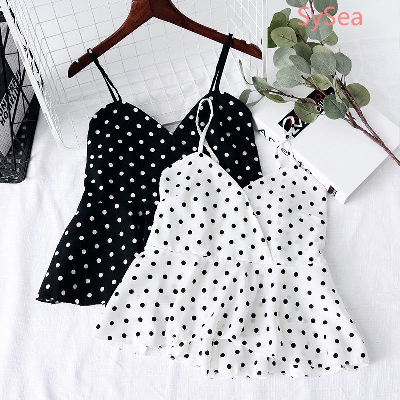 Áo Tank Top Chất Chiffon Hoạ Tiết Chấm Bi Thiết Kế Ôm Sát Quyến Rũ