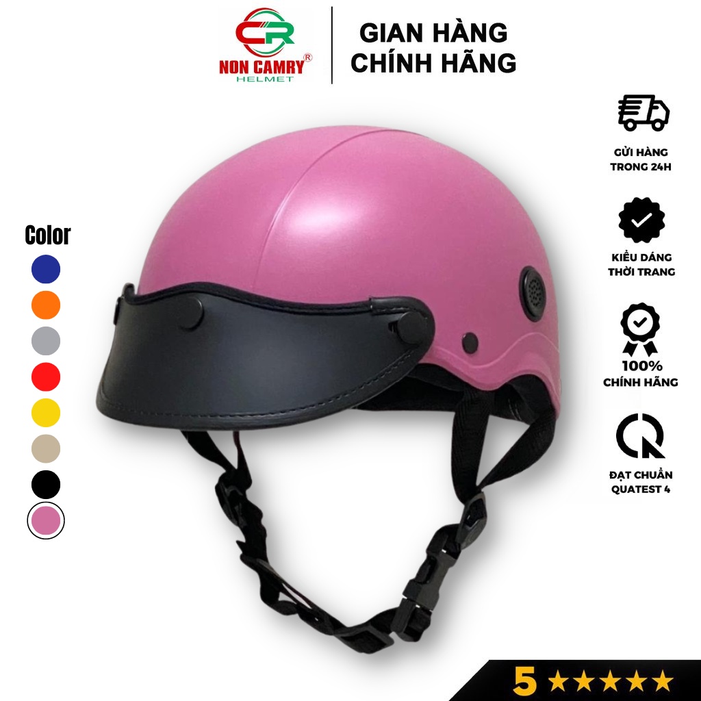 Mũ bảo hiểm nửa đầu Camry cao cấp, thời trang trẻ trung, có lỗ thông gió, lưỡi trai, Freesize